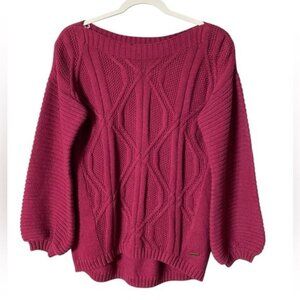 Bass Women’s Chunky Sweater Small Cable Knit Balloon Sleeves Holiday Chr…
